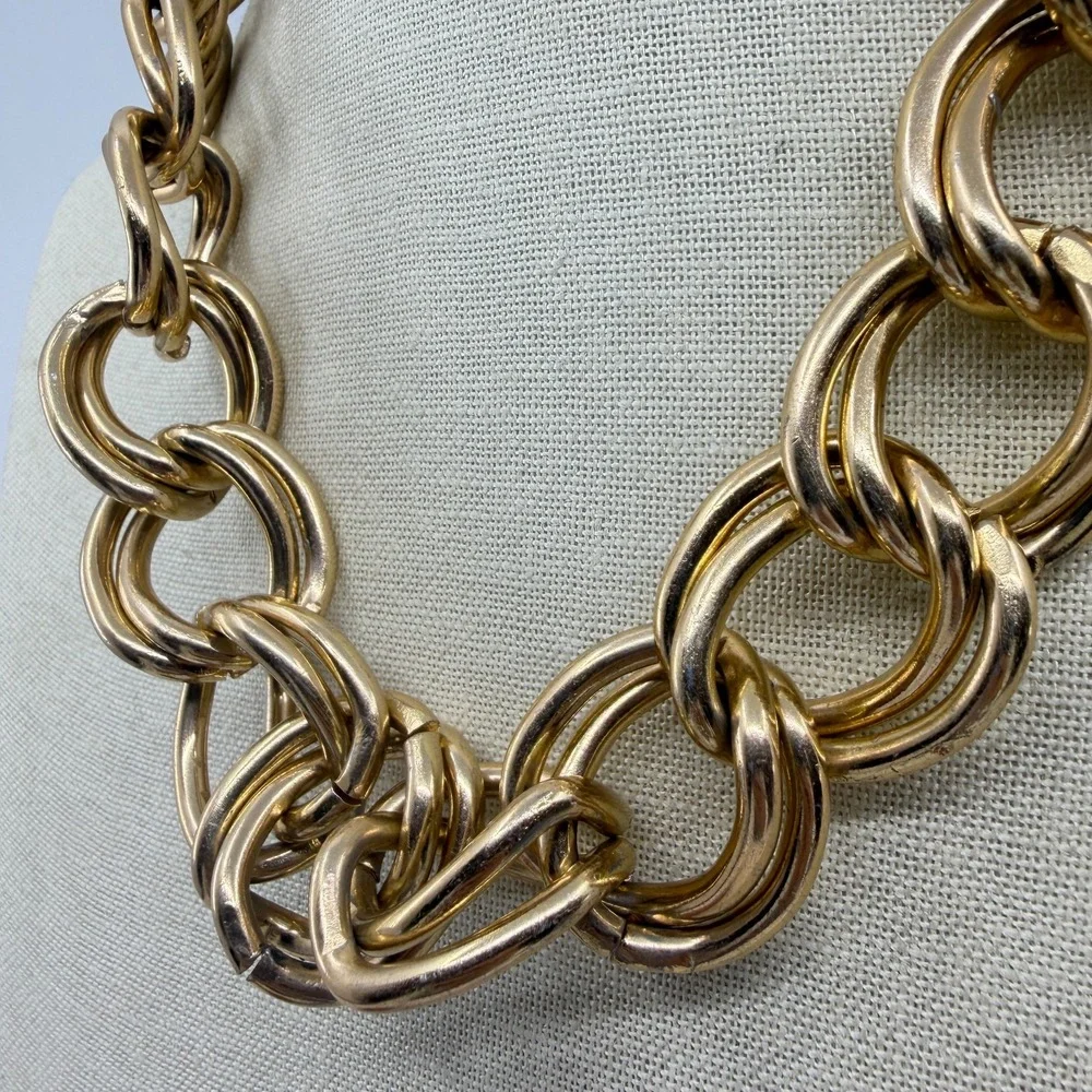 Gold Tone Chunky Double Link Chain Necklace Y2K Statement Jewelry Gift Fashion
